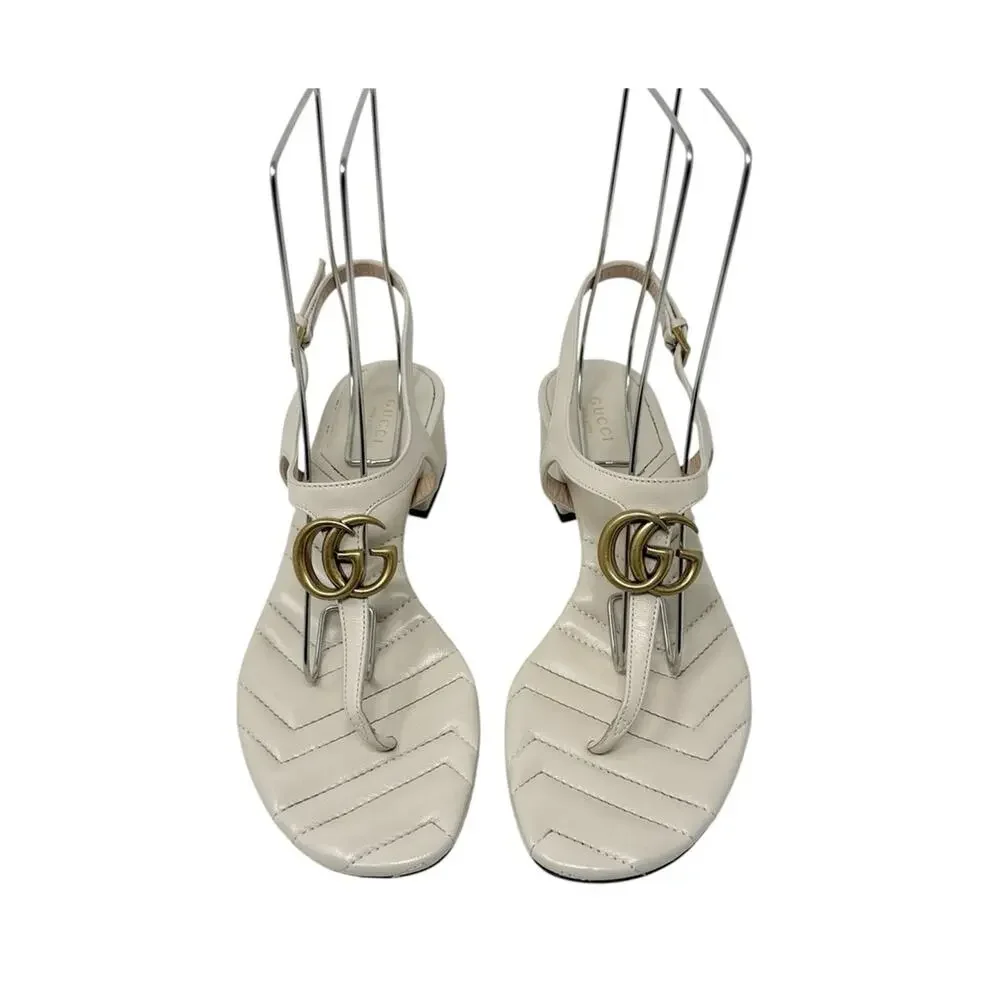 Gucci Marmont GG Mystic White Matelasse Block Heel Sandals Size 39.5